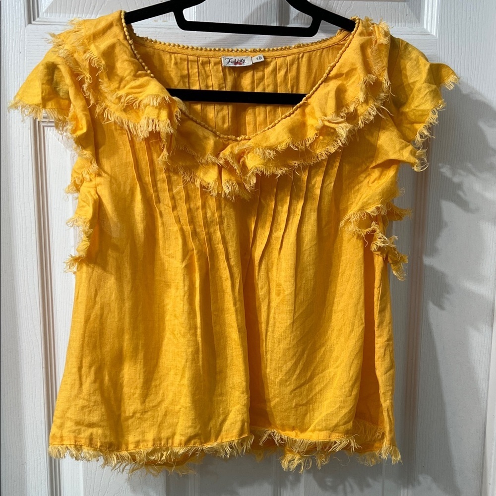Faherty 100% Linen Ruffle Blouse – Yellow Size S - Picture 1 of 3